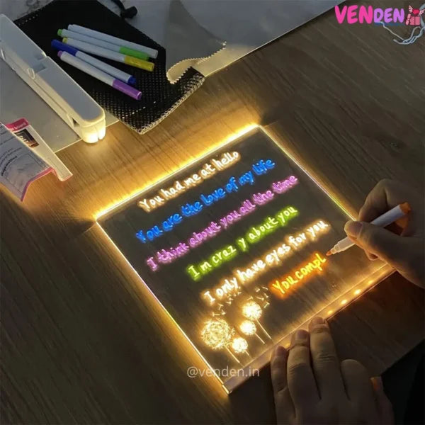 Personalised 3D Acrylic GlowNotes Message Board Lamp with 12 Colourful Markers Make Me Deal