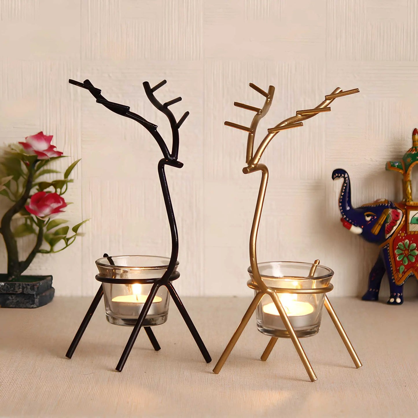 eCraftIndia Set of 2 Deer Shape Decorative Handcrafted Metal Tea Light Holder w0q6nt-tn