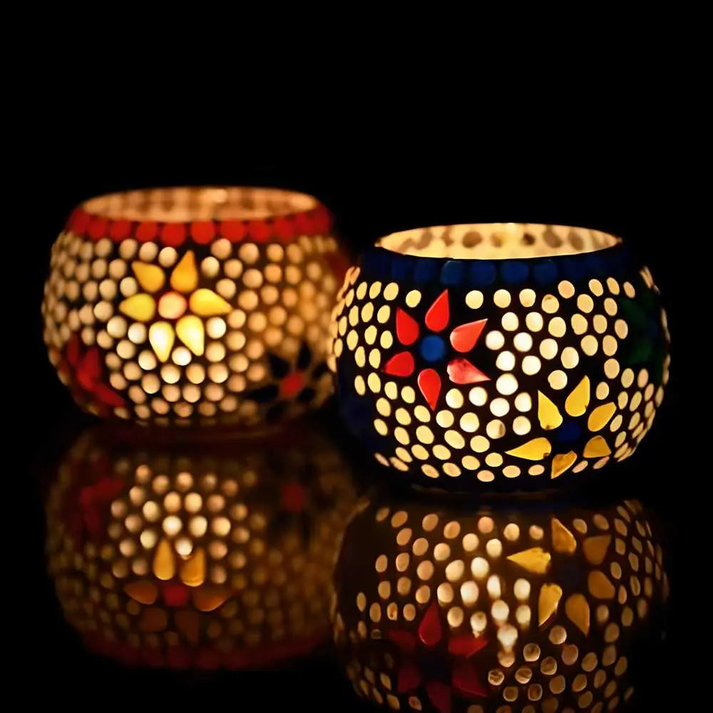 eCraftIndia Set of 2 Mosaic Glass Decorative Tea Light Holder w0q6nt-tn