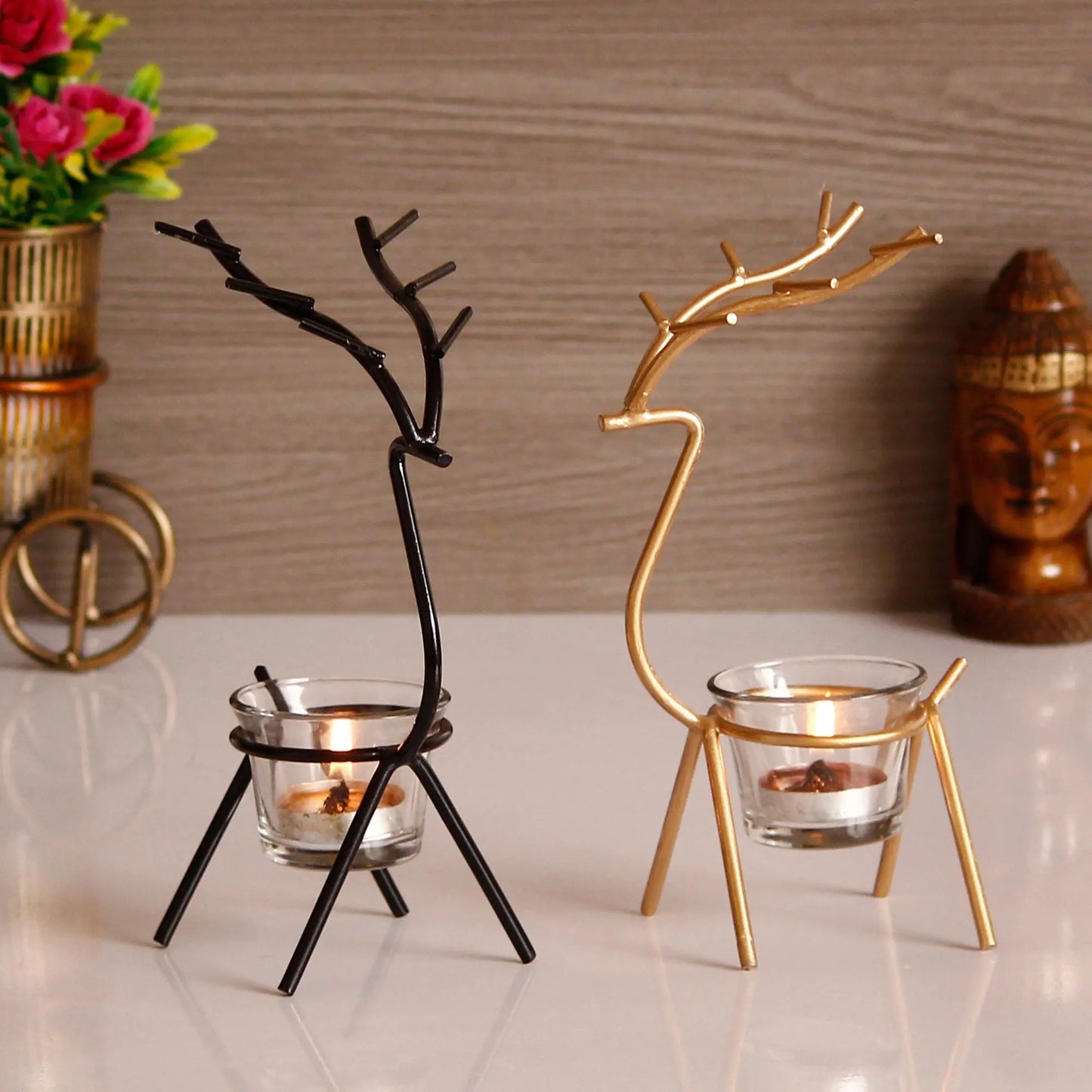 eCraftIndia Set of 2 Deer Shape Decorative Handcrafted Metal Tea Light Holder w0q6nt-tn