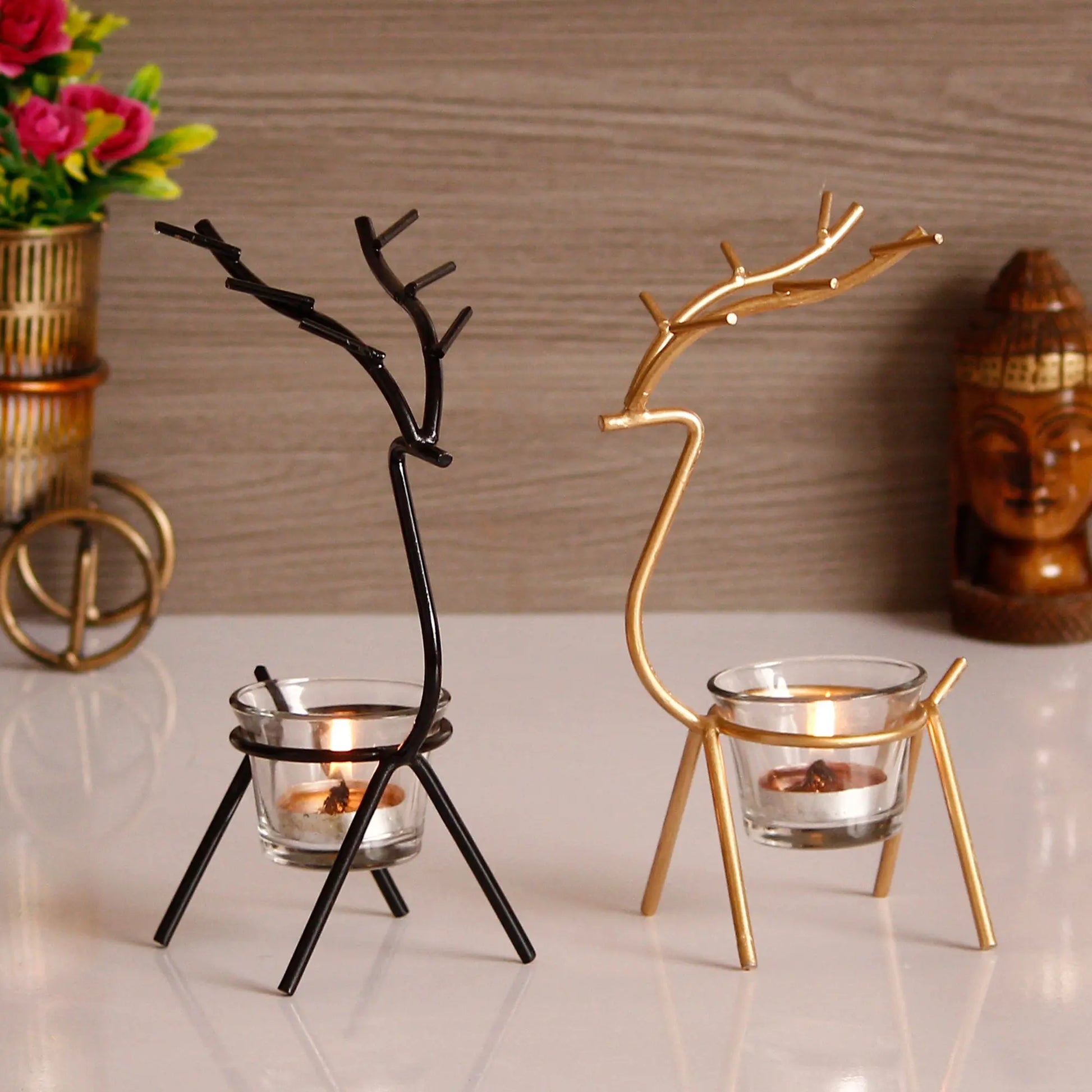 eCraftIndia Set of 2 Deer Shape Decorative Handcrafted Metal Tea Light Holder w0q6nt-tn