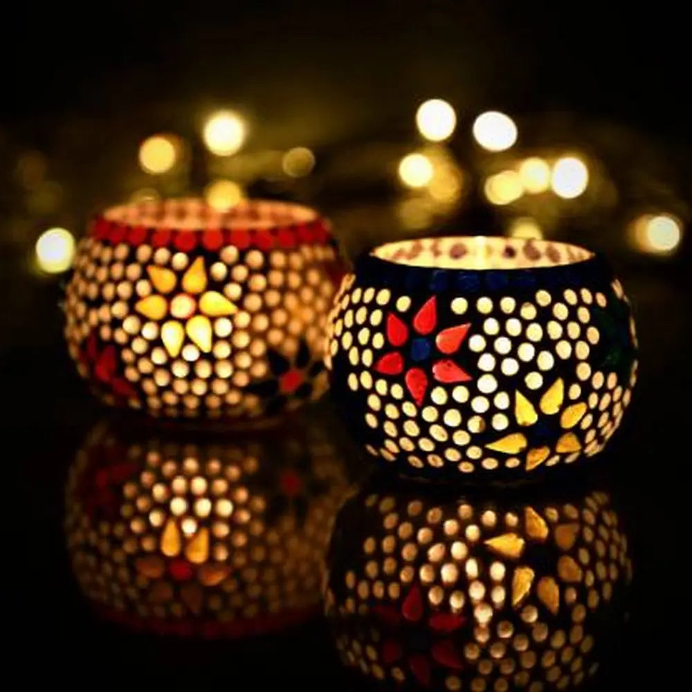 eCraftIndia Set of 2 Mosaic Glass Decorative Tea Light Holder w0q6nt-tn